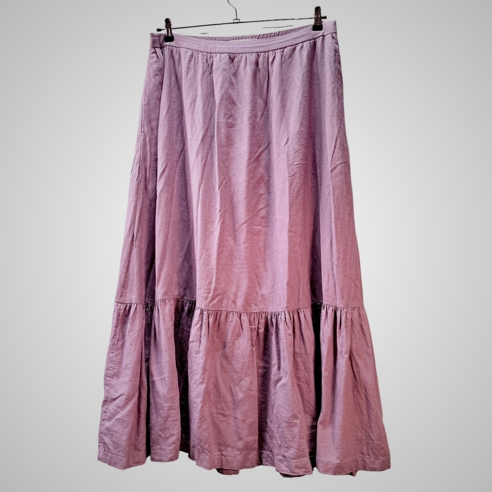Abercrombie & Fitch Maxi Skirt Women XLT Mauve Linen Blend Tiered Boho Tall Long